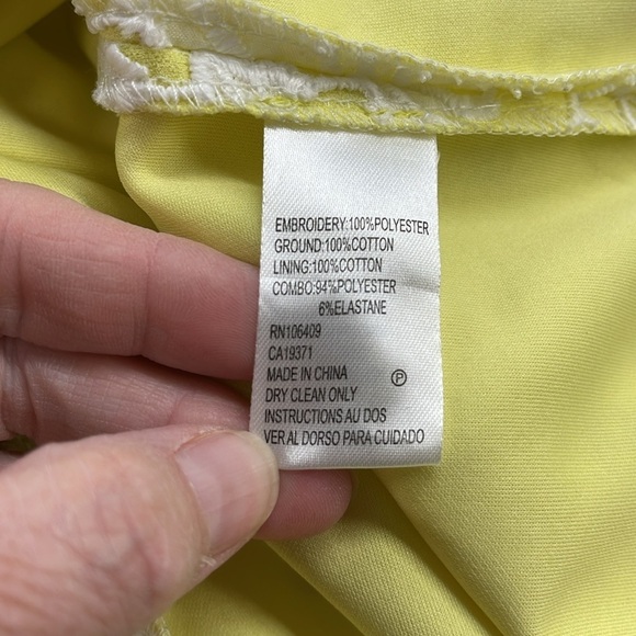 Tahari Petite White and Yellow Ruffle Sleeve Floral Embroidered Sheath Dress - Picture 9 of 9